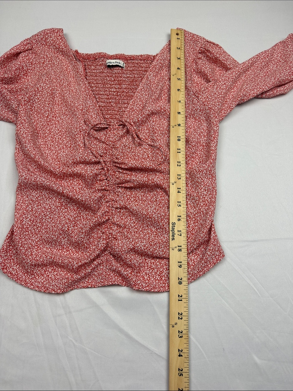 Abercrombie & Fitch Rust Floral Ruched V-Neck Top w/ balloon sleeves - Picture 2 of 14